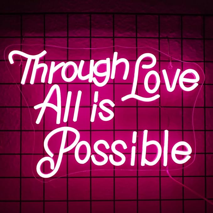WLHOPE Through Love All is Possible Neon Sign Neon Signs for Wall Decor Dimmable Through Love All is Possible Pink Neon Lights LED Sign for Bedroom,Living Room,Bar,Party,Christmas,Birthday Gift-VerdiqueGarden