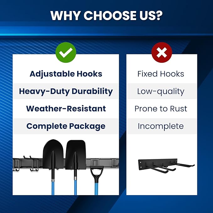 Garage Storage, Garage Organization, Garage Tool Organizer Wall Mount, Garden Tool Organization and Storage 32.1 Inches, Max 300lbs Adjustable Metal Hooks, Hangers Garden Yard Tool Rack,-VerdiqueGarden