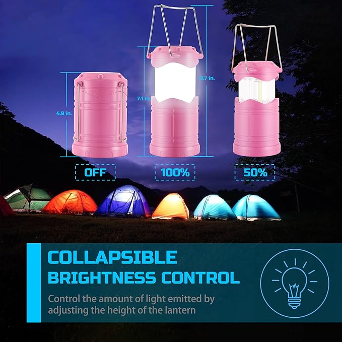 Lichamp LED Camping Lantern, 4 Pack Battery Powered Flashlight for Power Outages, Portable Collapsible Hanging Light Essential for Home, Outdoor, Emergency Lamp Survival Kit Gear for Hurricane, C1-VerdiqueGarden