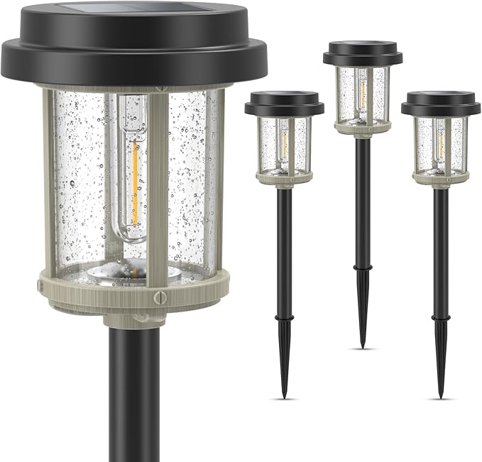 XMCOSY+ Solar Lights Outdoor Waterproof, 20 LM Solar Powered Garden Lights with 2-Tone Black & Grey Metal Design, Solar Pathway Lights for Yard Patio Landscape Walkway Driveway (Black & Grey)-VerdiqueGarden