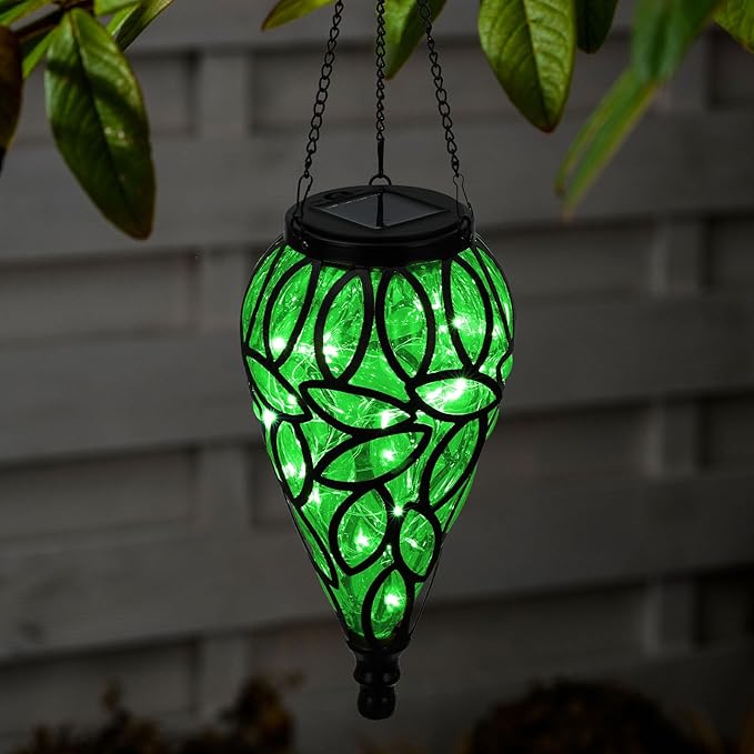 Solar Hanging Lantern Outdoor Lights, Tear-Shaped 15 LEDs Cool White Hanging Lights with S Hooks Decor in Garden, Yard, Pathway, Front Door and Landscape-VerdiqueGarden