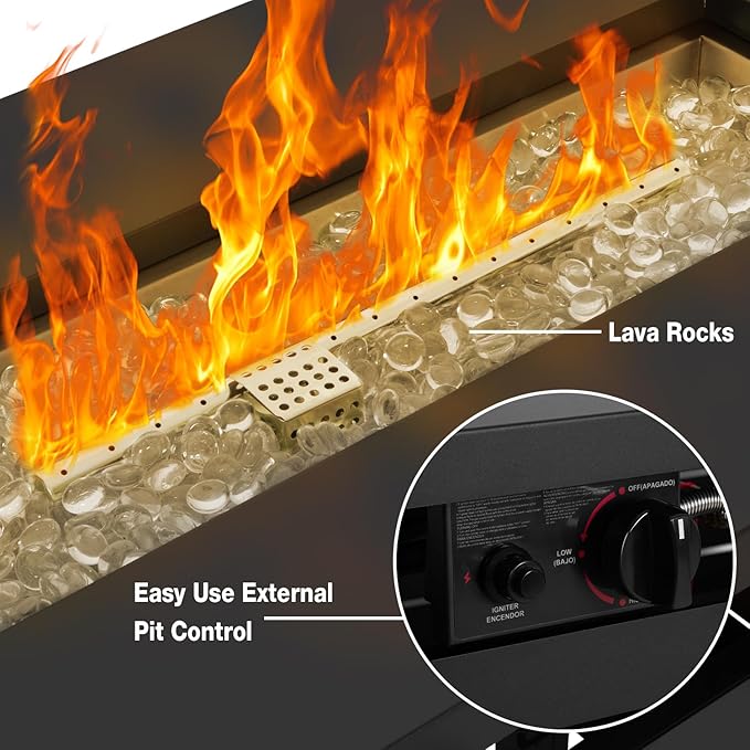 Hykolity 42 Inch Gas Fire Pit Table, 60,000 BTU Propane Pits for Outside with Steel Lid and Waterproof Cover, 2 in 1 Firepit Table Gatherings Parties on Patio Deck Garden Backyard, Black-VerdiqueGarden