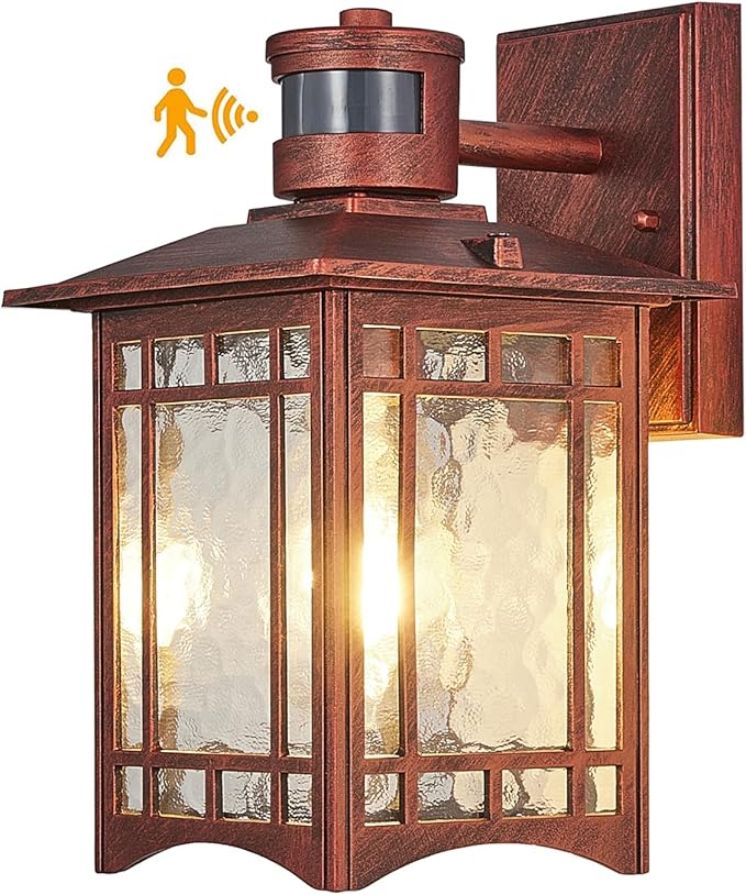Dusk to Dawn Motion Sensor Outdoor Lights - Dark red Exterior Light Fixture Wall Mount for Outside House Porch Patio Garage - Yard Front Motion Detector Lantern - Waterproof Anti-Rust Lighting-VerdiqueGarden