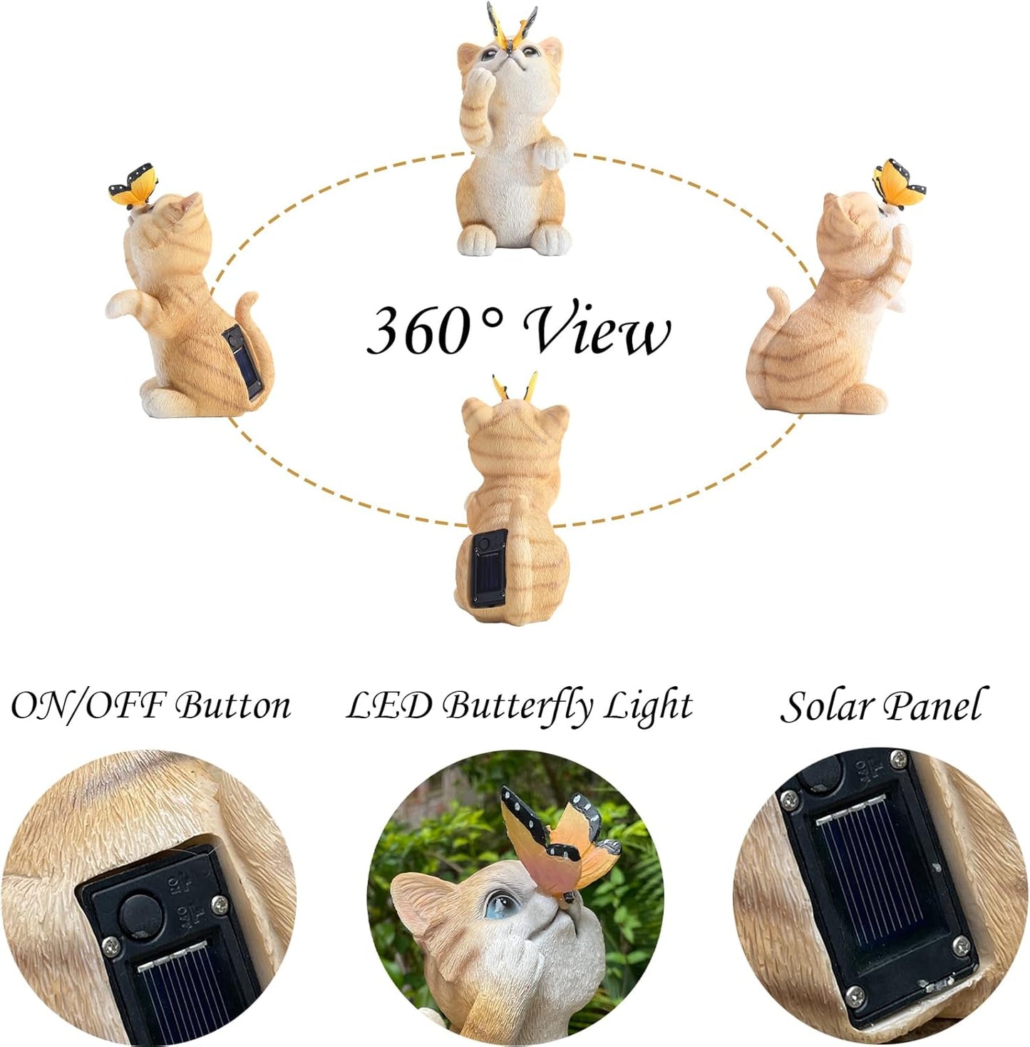 Garden Decor Solar Cat Figurines Cat Lover Gifts with LED Butterfly Lights for Indoor Outdoor Decor for Yard Garden Patio Decor Gifts for Women Grandma Mother's Day Birthday-VerdiqueGarden
