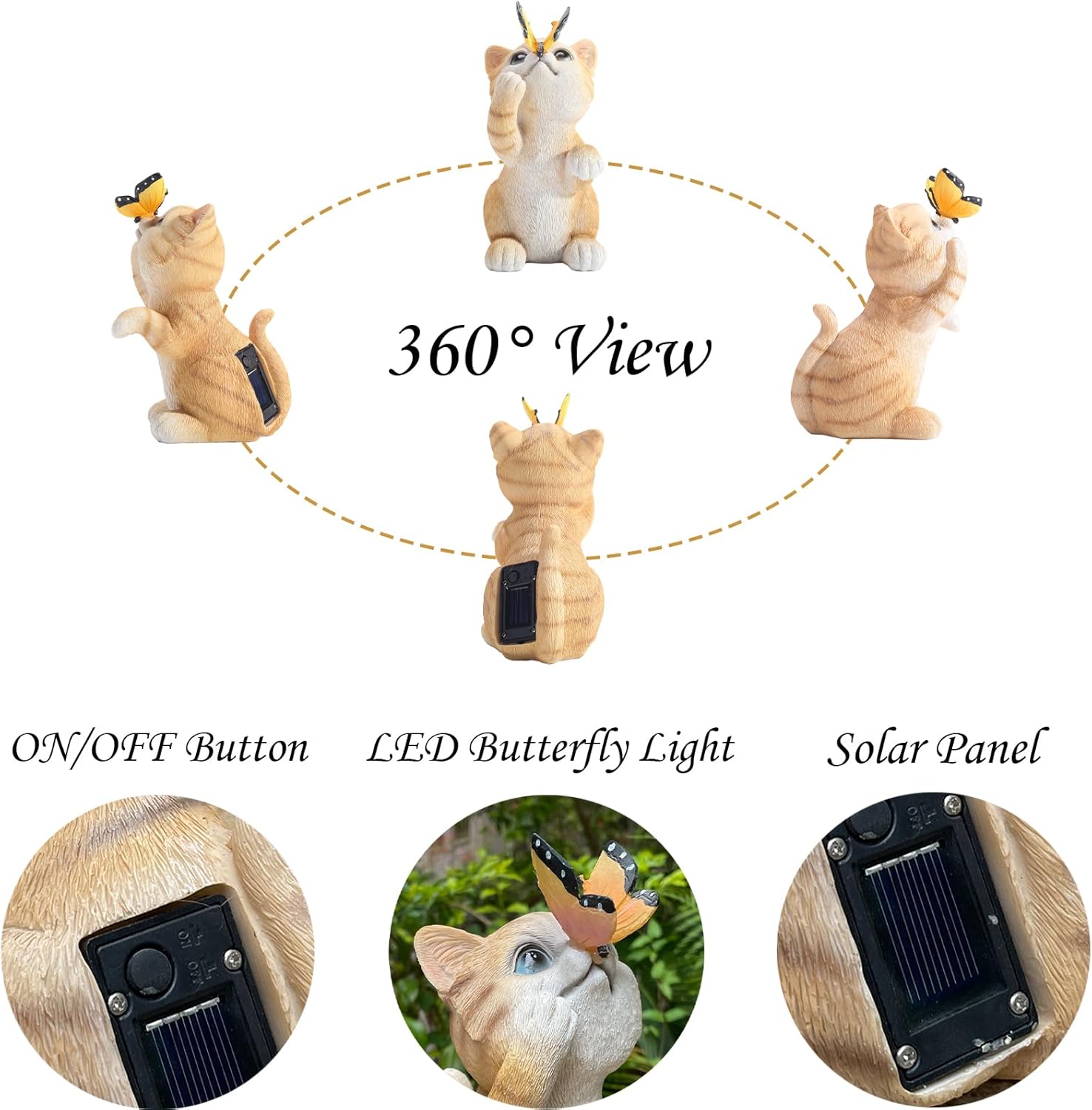 Garden Decor Solar Cat Figurines Cat Lover Gifts with LED Butterfly Lights for Indoor Outdoor Decor for Yard Garden Patio Decor Gifts for Women Grandma Mother's Day Birthday-VerdiqueGarden