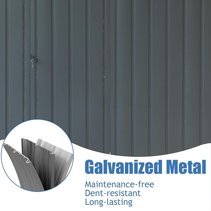 Domi Backyard Storage Shed 11’ x 12.5’ with Galvanized Steel Frame & Windows, Outdoor Garden Shed Metal Utility Tool Storage Room with Lockable Door for Patio(Dark Gray)-VerdiqueGarden