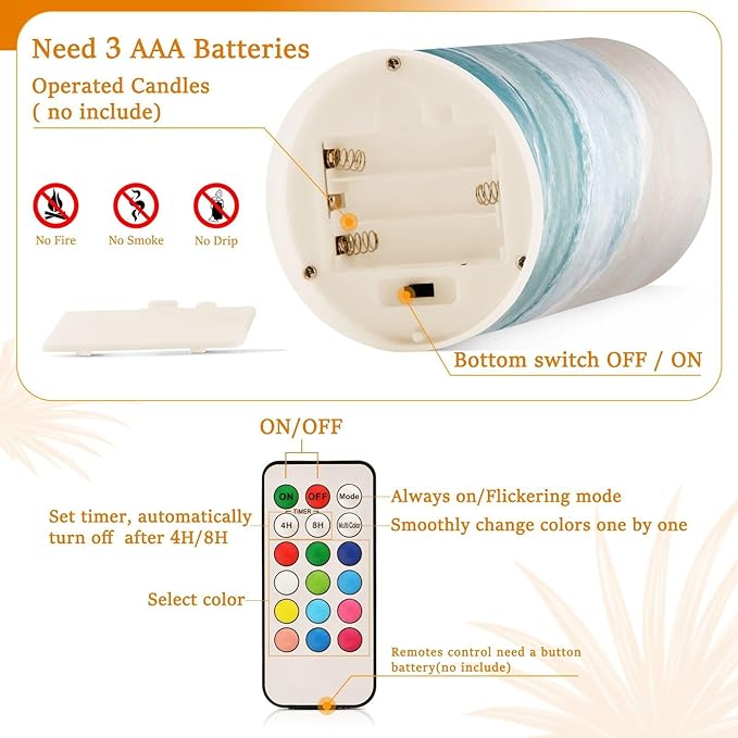 Flickering Flameless Candles, Bohemian Beach LED Candles with Remote Timer, Set of 2 Battery Operated Candle for Valentine Wedding Birthday-VerdiqueGarden