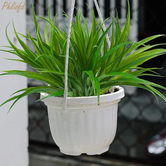 16Pcs Artificial Grass Fake Plants 17.3in 16 Leaves Outdoor Fake Grass UV Resistant Greenery Plastic Plants for Home Window Garden Patio Hanging Planter Pathway Front Porch Décor Green-VerdiqueGarden