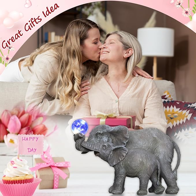 Solar Elephant Statues Lights for Outdoors Garden Decor, Large Outdoor Elephant Statues, Modern Elephant Resin Statue Decorations with Color-Changing Bulb, Unique Housewarming Gifts for Mom, Women-VerdiqueGarden