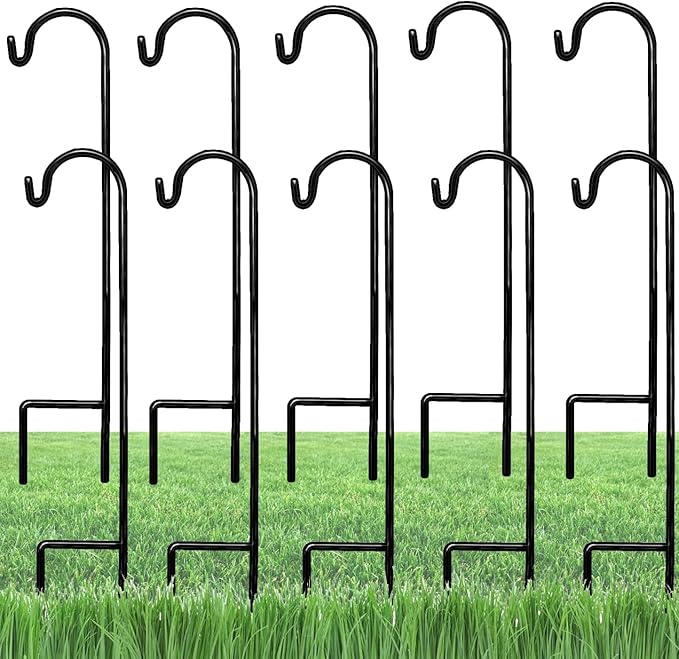Ashman Shepherds Hook 10 Pack Black, 35 Inches Tall, Made of Premium Metal for Hanging Solar Light, Bird Feeders, Mason Jars, Garden Stake and Wedding Décor.-VerdiqueGarden