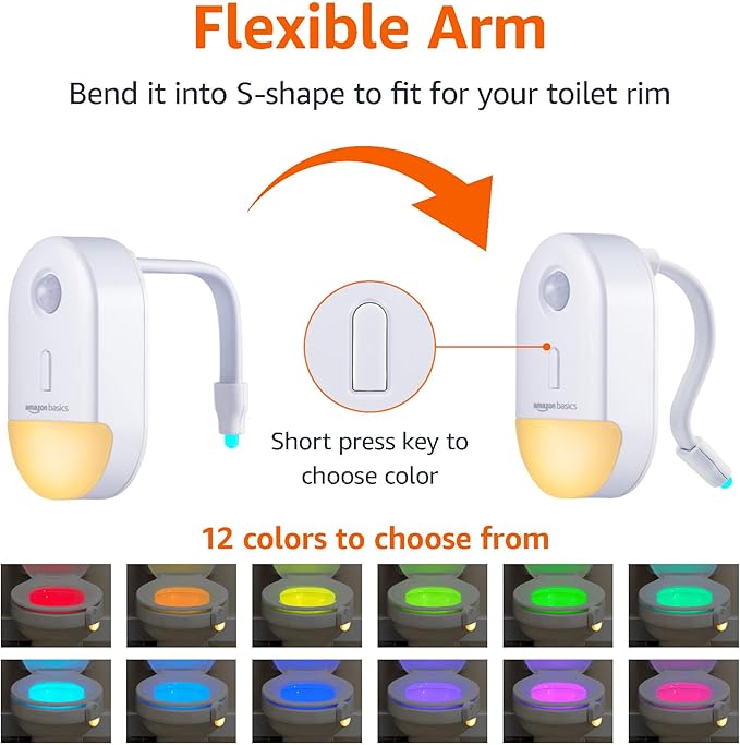 Amazon Basics Color Changing LED Toilet Bowl Motion Sensor Light, Battery Operated, 2 Pack, White-VerdiqueGarden