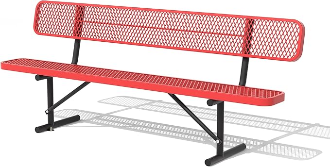 4/6/8 Feet Park Bench for Outside Heavy Duty Metal, Garden Benches Outdoor Bench with Backrest & Portable Frame, for Shopping Malls Stores Parks Patios Decks, Red-VerdiqueGarden