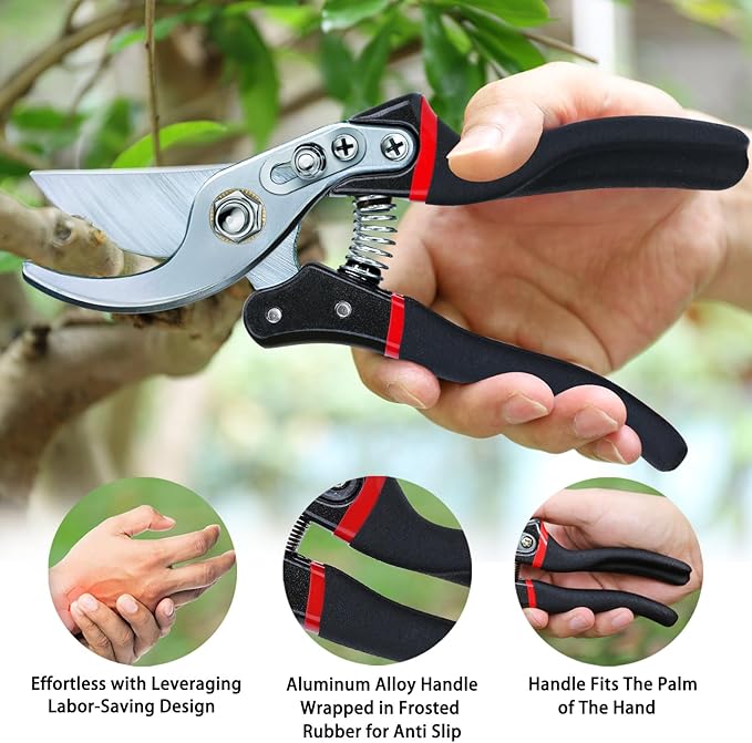 Kynup Pruning Shears for Gardening, Garden Shears Heavy Duty, Cutting Shears Pruners, Hedge Clippers, Rose Pruning Shears, Hand Clippers Gardening (Red Black)-VerdiqueGarden