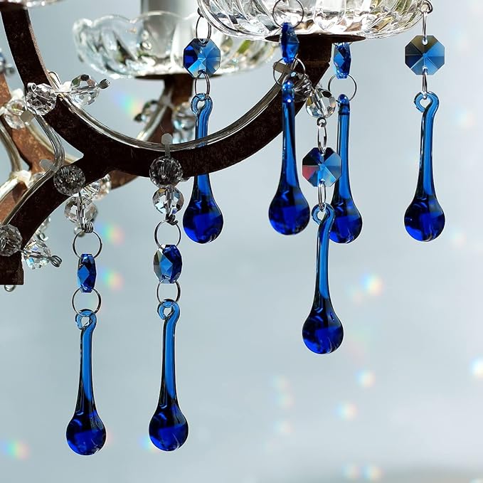 12pcs Raindrop Crystal Chandelier Prisms Parts, 53mm Hanging Crystals Beads for Chandeliers, Home Decoration (Mid Blue)-VerdiqueGarden