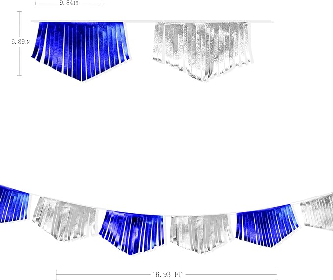 Royal Blue Silver Tassel Banner Metallic Fabric Pennant Bunting Flag for Graduation Birthday Retirement Bachelorette Engagement Wedding Bridal Shower Navy Nautical Ahoy Achor Party Decoration Supplies-VerdiqueGarden