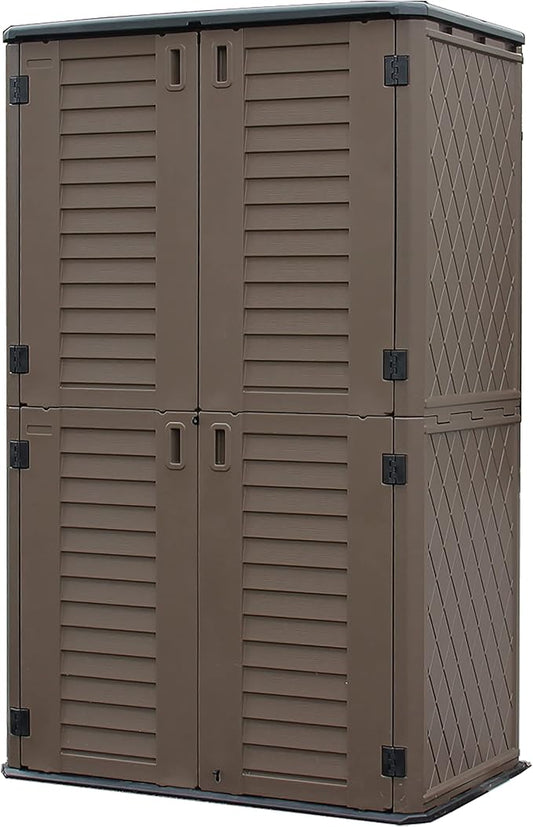 Sheds & Outdoor Storage, 52 Cu.ft Vertical Storage with Floor, Cabinet Waterproof for Garage Pool Bike Shed, Garden , Coffee Brown-VerdiqueGarden