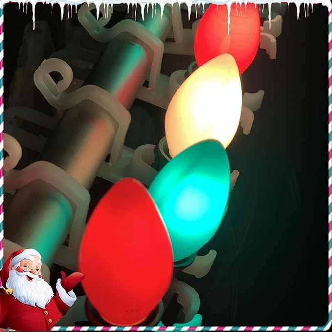 Red Green White LED Christmas Lights, 25FT Waterproof C9 Multicolor Outdoor With 26 Shatterproof Bulbs, Commercial Hanging for Roof Patio Balcony Party Xmas Decor-VerdiqueGarden