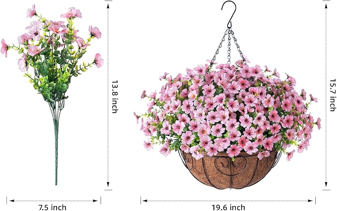 Artificial Fake Hanging Plants Flowers with Basket Outdoor Spring Decor, Faux Silk Pink Daisy in Pot Planter Realistic UV Resistant for Porch Home Indoor Patio Balcony Garden Yard-VerdiqueGarden