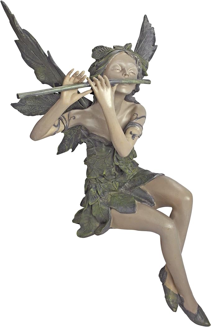 Design Toscano Fairy of the West Wind Shelf Sitting Garden Statue, 19 Inch Tall, Cast Stone Resin, Two Tone Stone Finish-VerdiqueGarden