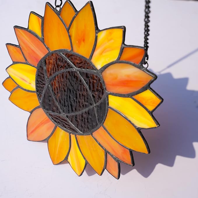 BOXCASA Sunflower Gifts Stained Glass Window Hangings,Sunflower Suncatcher Best Teacher Gifts for Women,Sunflower Decor Suncatcher for Window,Home Decor,Gift for Teacher Mother Grandma-VerdiqueGarden