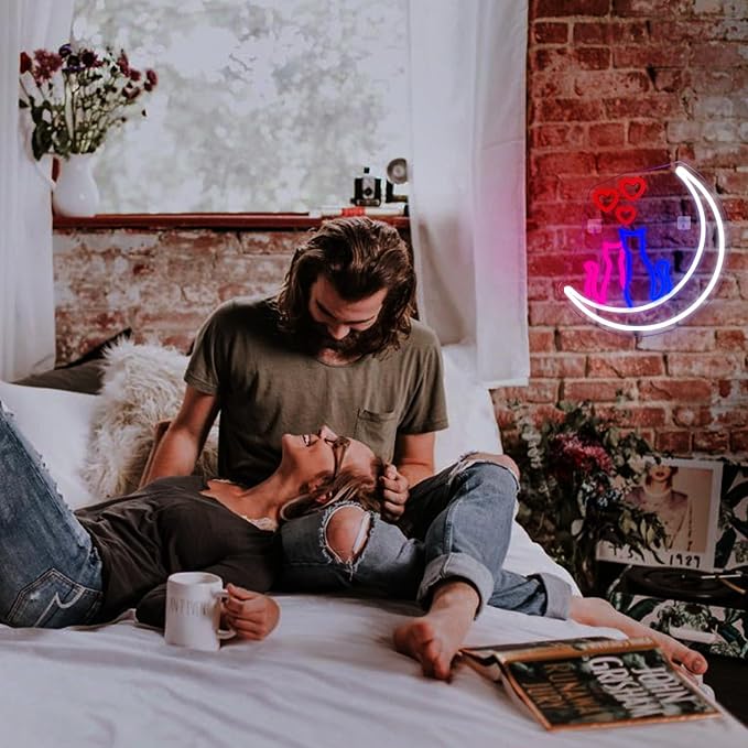 Two Cats on Moon Neon Sign,Cute Couple Kittys Neon Lights for Wall Decor,Kawaii Animal 3D LED Neon,USB Light Up Signs for Girls Bedroom Bar Home Party Valentine's Day Cat Lovers Weddings-VerdiqueGarden