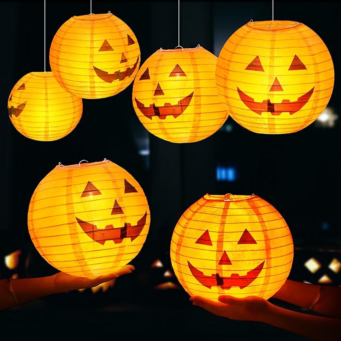 Retisee 20 Pcs 10 Inch Halloween Paper Lanterns Jack O Lantern Pumpkin Halloween Party Decorations Halloween Hanging Pumpkin Decor with Lights Suitable for Indoor Outdoor Yard, Lawn, Garden, Party-VerdiqueGarden