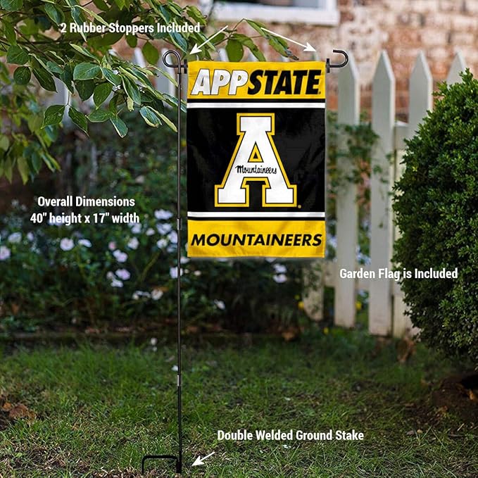 College Flags & Banners Co. Appalachian State Mountaineers Garden Flag with Stand Holder-VerdiqueGarden
