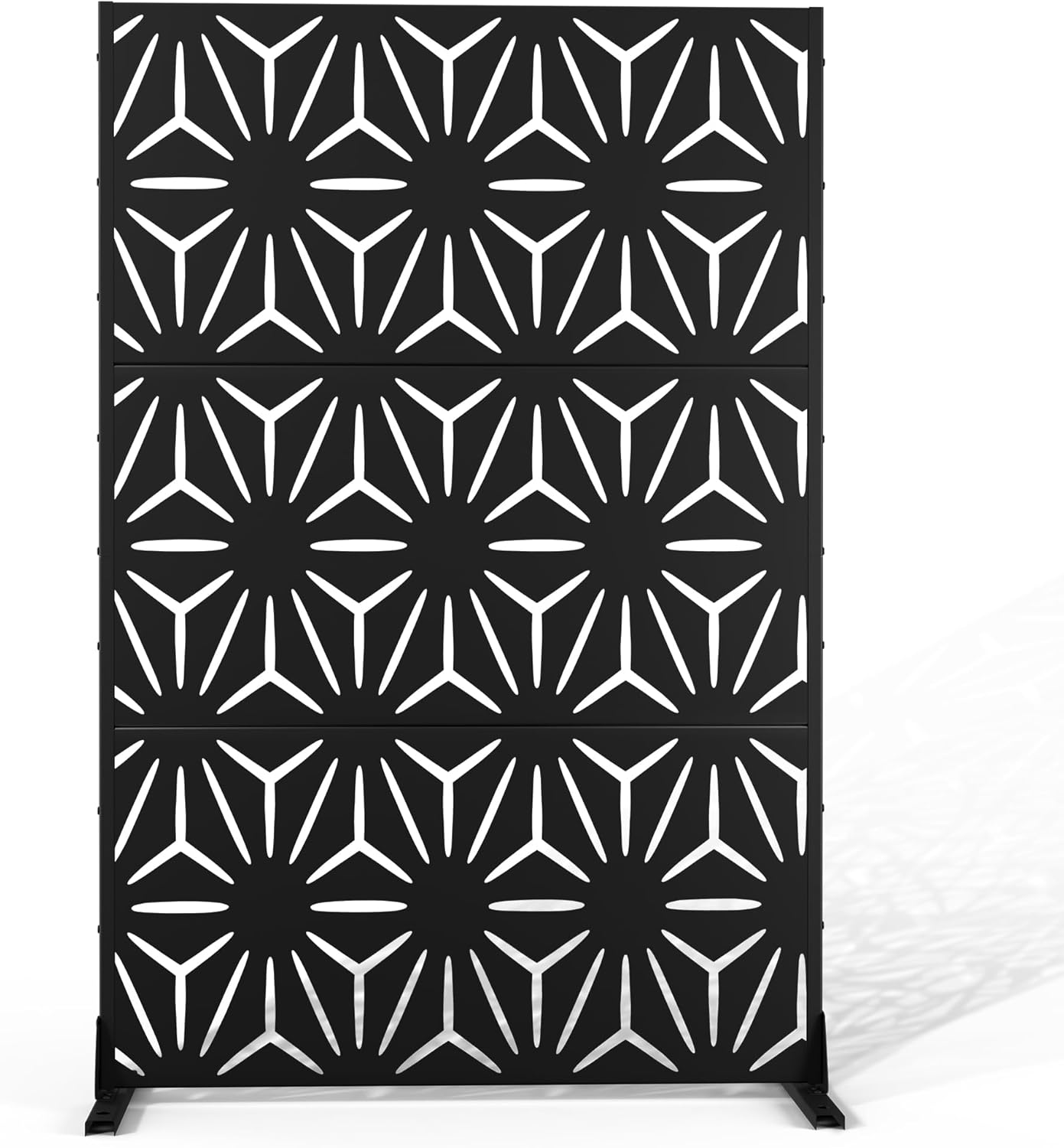 Metal Privacy Screen Outdoor 72" H×47" W, Freestanding Decorative Privacy Screen for Balcony Yard&Garden, Privacy Fence-Black&Star-VerdiqueGarden