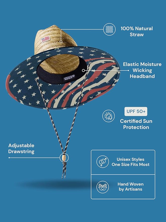 Straw Hat for Men & Women | Lifeguard Hat, Beach Hat & Sun Hat | UPF 50+ Wide Brim for Sun Protection | One Size | Hemlock-VerdiqueGarden
