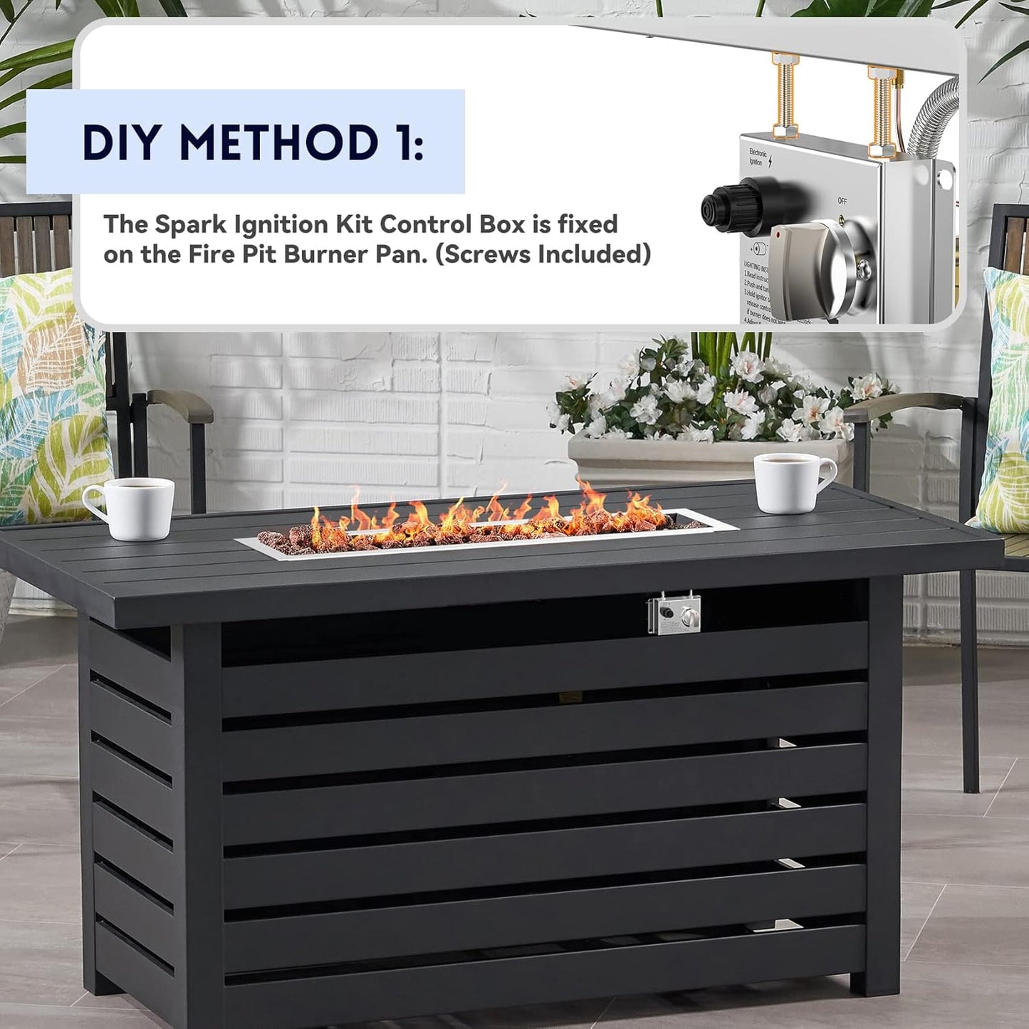 Skyflame 30" Linear Stainless Steel Fire Pit Drop-in Burner Kit with Flame Sensing, Electronic Spark Ignition, CSA Certified, and Propane Regulator Hose Set-VerdiqueGarden