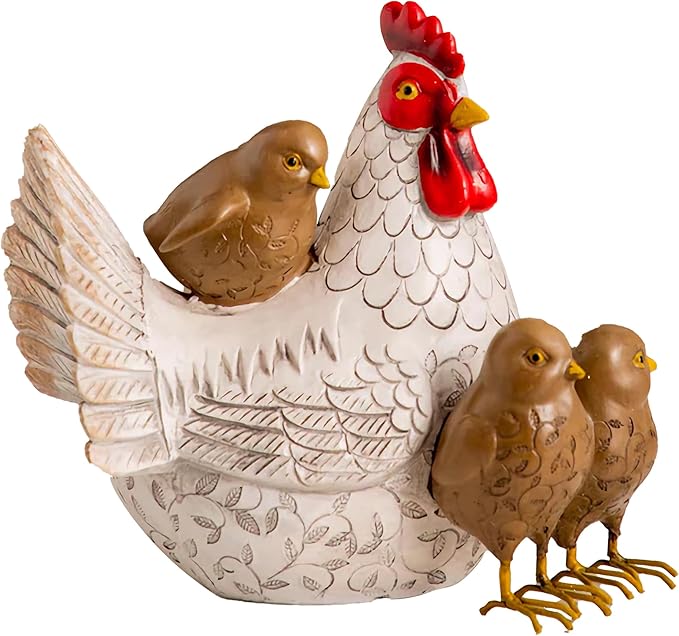 Elenon Funny Garden Chicken Outdoor Statue Decorative, Adorable Flower Bed Decor Rooster Statue, Yard Patio Art Decor Sculptures Table Ornament-VerdiqueGarden