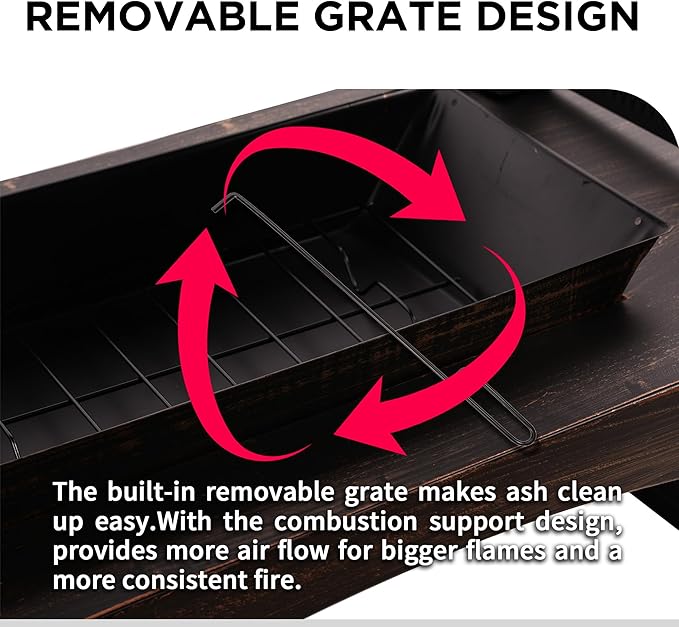 Bestier 37" Fire Pits, Wood Burning Fireplace for Outside Rectangular Chiminea Outdoor Firepits with Poker, Wood Storage, Rain Cover and Removable Fire Grill for Patio, Garden, Backyard, Camping-VerdiqueGarden