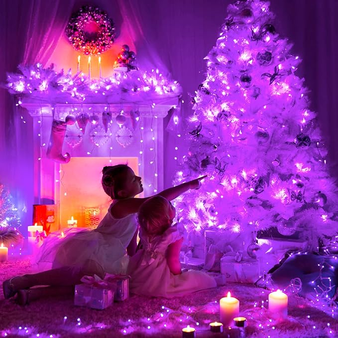 JMEXSUSS Purple Christmas Lights Indoor Outdoor Clear Wire, 66ft 200 LED Purple Lights for Christmas Tree, 8 Modes Purple String Lights Plug in for Christmas Bedroom Garden Party Xmas Decorations-VerdiqueGarden