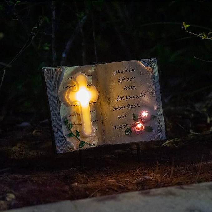 Outdoor Solar Bible Cross Garden Stakes Lights, Waterproof Memorial Grave Decorations Gifts for Cemetery Outdoors Lawn Yard Home Patio Decor-VerdiqueGarden