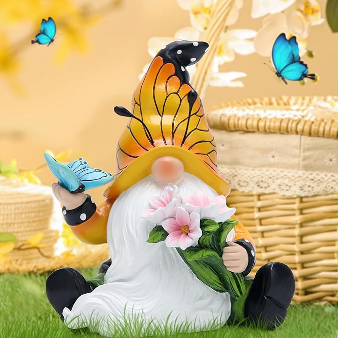 Hodao Spring Butterfly Gnomes Decorations Butterfly Gnomes Ornaments Scandinavian Tomte Elf Decor Summer Butterfly Gnomes Figurines for Outdoor Garden Decor Birthday Gifts for Mom, Women, Grandma-VerdiqueGarden