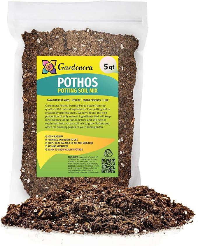 Premium Pothos Potting Soil Mix - Air Cleaning Plant Potting Mix, Soil Mix for Pothos, Parlor Palm, Peace Lily - (5 Quart Bag)-VerdiqueGarden