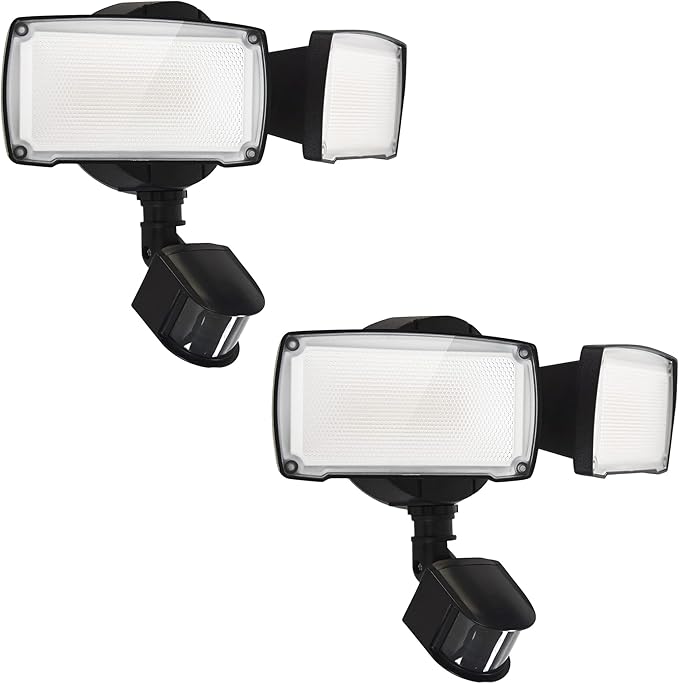 UME 2 Pack 19W LED Flood Light Motion Sensor Outdoor, 2 Adjustable Head, 2000LM, 5000K, IP65 Waterproof, Dusk to Dawn Security Light with Photocell for Exterior,Outside,Garage,House(Black)-VerdiqueGarden