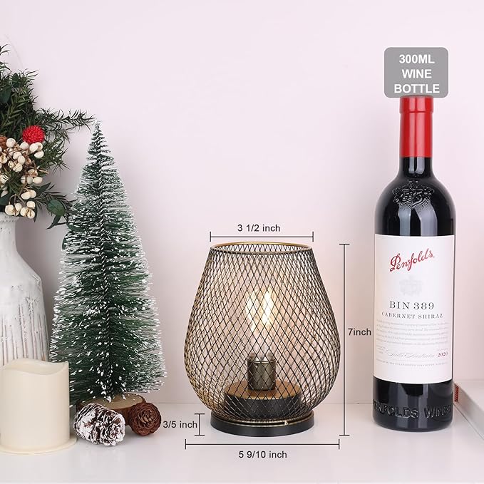 DECORKEY Set of 6 Battery Operated Lamp LED Table Lantern, Golden Metal Cage Cordless Lamps with LED Bulb, Vintage Decorative Outdoor Lantern for Weddings, Party, Patio, Events for Indoors Shelf Decor-VerdiqueGarden