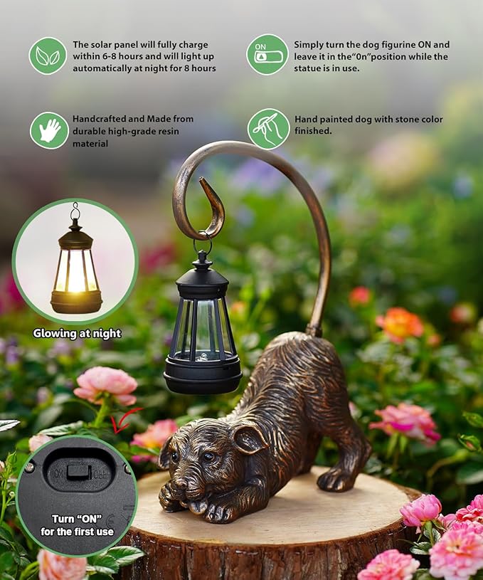 Garden Decor with Solar Lantern:Statues for Outdoor Decorations Yard Art Figurine for Patio Balcony Porch Lawn Ornaments-Gifts for Mom Grandma-VerdiqueGarden