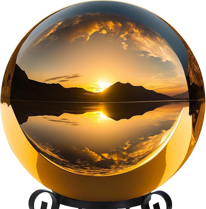 6 Inch Stainless Steel Gazing Globe,v2croft Hollow Ball Mirrored Surface Polished Shiny Sphere,Garden Stainless Steel Gazing Ball for Outdoor Lawn Pond Yard Ornament(Gold)-VerdiqueGarden