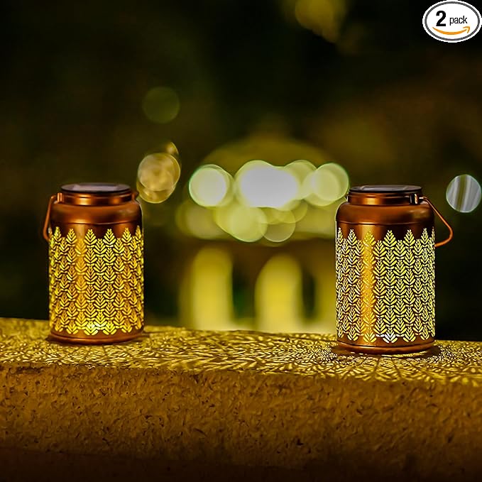 2 Pack Solar Lanterns Outdoor Waterproof - Birthday Gifts for Women, Men, Mom, Solar Lights Outdoor Hanging Garden Decor for Outside, Patio, Outdoor, Yard, Lawn, Balcony Grass-VerdiqueGarden