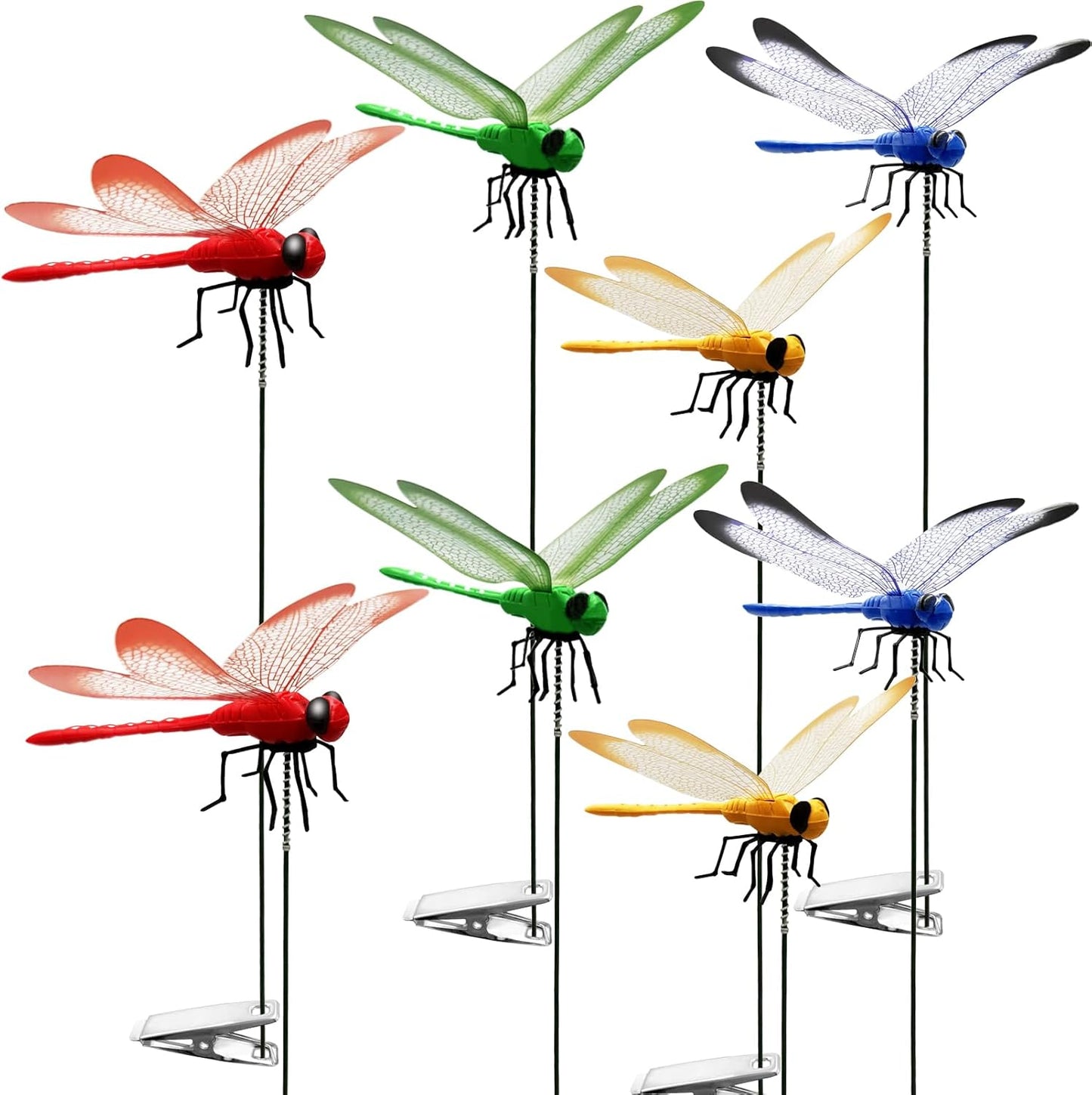 Dragonfly Clip on Hat, Dragonfly Garden Décor, 3D Fake Dragonflies The Deer or Horse Fly Nature Enemy to Scare Garden Fly for Indoor Outdoor (8Pcs-Colorful)-VerdiqueGarden