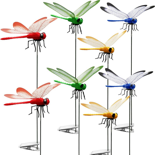 Dragonfly Clip on Hat, Dragonfly Garden Décor, 3D Fake Dragonflies The Deer or Horse Fly Nature Enemy to Scare Garden Fly for Indoor Outdoor (8Pcs-Colorful)-VerdiqueGarden