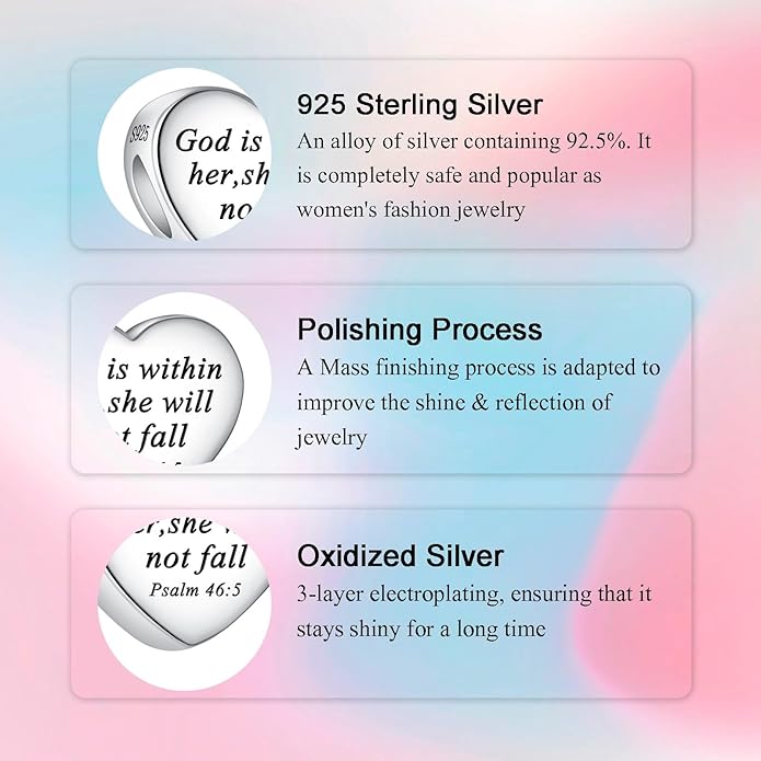 Bible Family Mom Wife Love Heart Dangle Charm 925 Sterling Silver Charms fits Bracelets and Necklace Pendant Bead Charms Jewelry Present for Women Family Friends