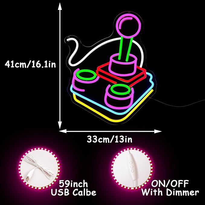 Alkkign Gamer Neon Sign for Wall Decor Game Controller Neon Signs Gaming Neon Light for Gamer Room Decor Game LED Sign for Teen Boys Room Gaming Room Decoration-VerdiqueGarden