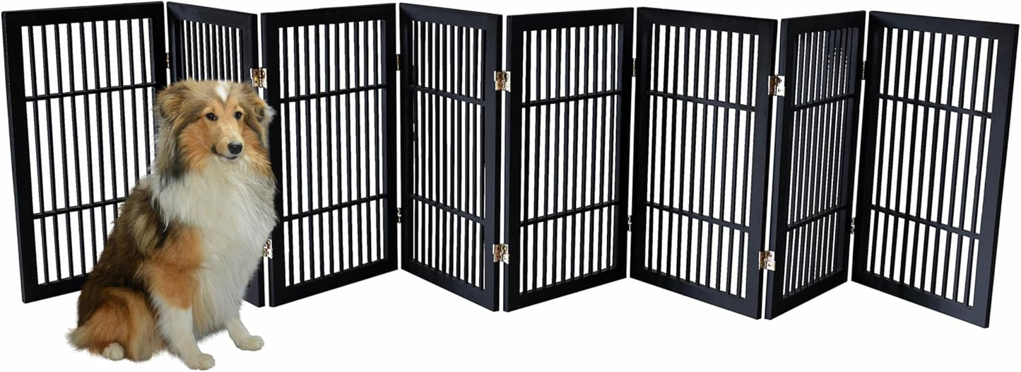 Pet Dog Gate Strong and Durable Freestanding Folding Acacia Hardwood Portable Wooden Fence Indoors or Outdoors by Urnporium (Black Pet Gate, 8 Panel 30" Tall)-VerdiqueGarden