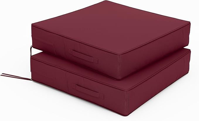 Patio Chair Cushions 24 X 24 X 5 Inch Waterproof Outdoor Seat Cushions for Patio Furniture, Outdoor Sofa Couch Pads with Ties & Handle, Set of 2, Burgundy-VerdiqueGarden