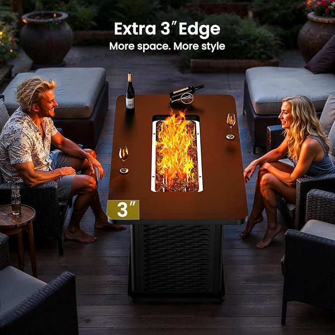 Ciays 43-Inch Rectangular Propane Fire Pit with 60,000 BTU Output, Gas with Cover and Rocks, Table CSA-Certified 2 in 1Table Gatherings Parties with 304 Stainless Steel H-Burner-VerdiqueGarden