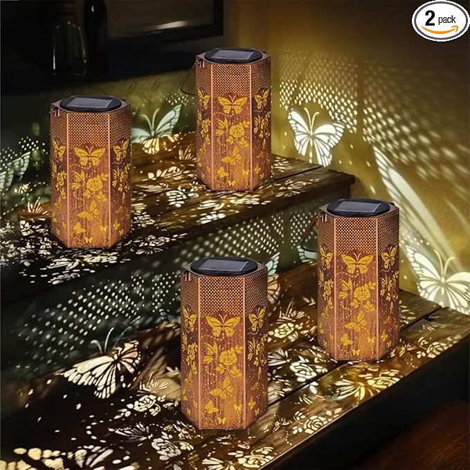 4 Pack Butterfly Solar Lanterns Outdoor Waterproof - Birthday Gifts for Women, Mom, Butterflies Solar Lights Outdoor Hanging Garden Decor for Outside, Patio, Outdoor, Yard, Lawn, Balcony-VerdiqueGarden