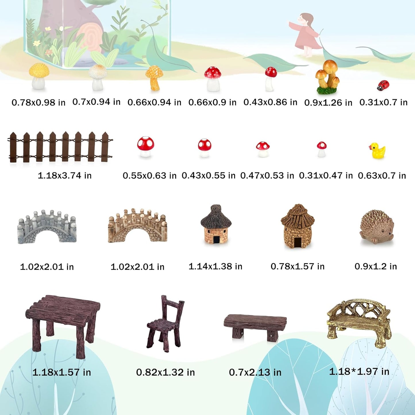 56 Pcs Fairy Garden Accessories, Mini Resin Animals Figures, Miniature Table and Chairs, Moss Bonsai Micro Landscape Ornaments Kit, Miniature Garden Kit, Terrarium Ornaments DIY Craft-VerdiqueGarden